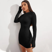 Women's Casual Sexy Zipper Package hip Mini Dress Fashion Deep V-Neck Autumn And Winter Stretch Skinny Party Long Sleeve Dress