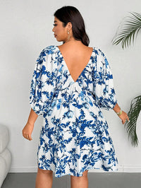plus Size V-Neck Romantic Floral Print Vacation Dress Women's Casual Elegant Maxi Dress for Summer