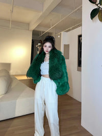 Furyoume Women Coat Real Rex Rabbit Fur Jacket With Natural Raccoon Fur Collar Women Winter Outerwear Chinchilla Fur Overcoat