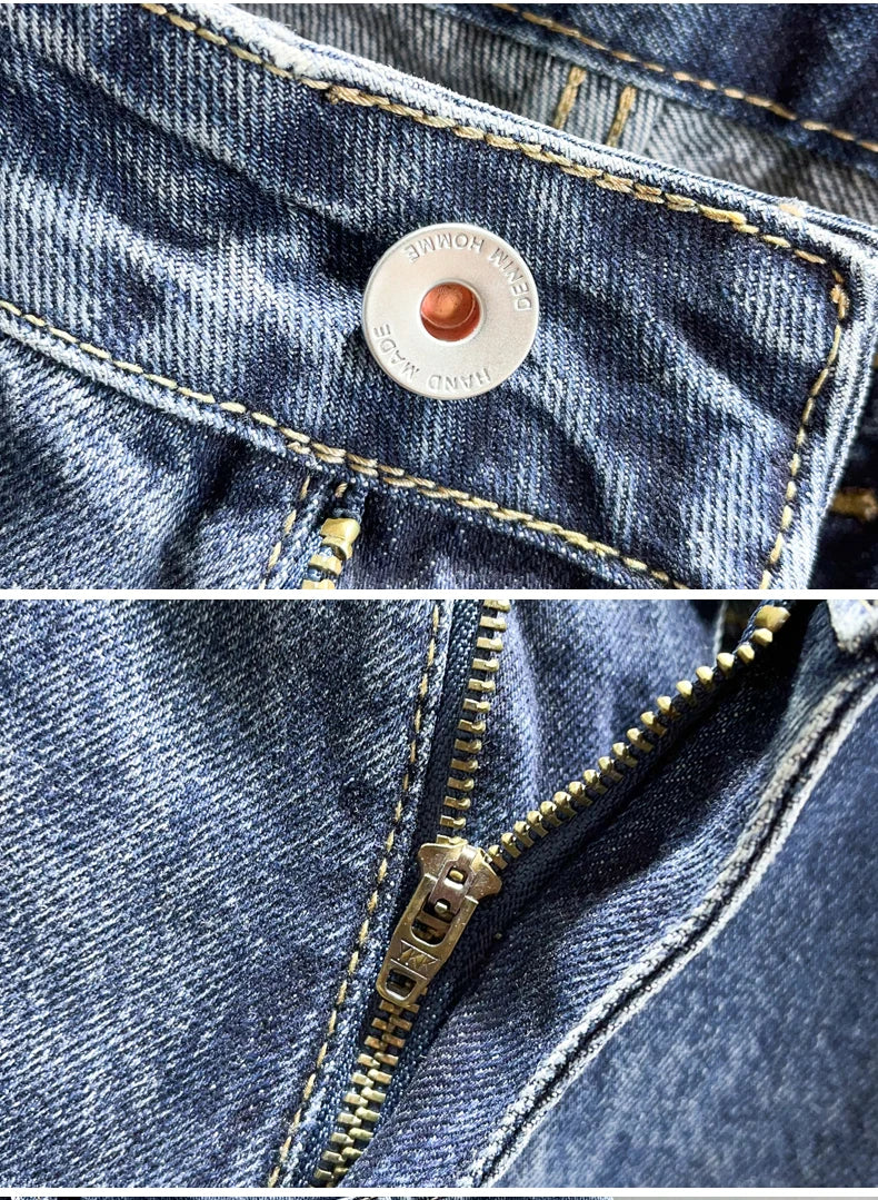 Men's Jeans Streetwear Fashion Tapered Pants Blue Casual Personality Vintage Male Clothing Slim Denim Trousers Brands