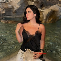 KONDALA Sexy Chic Black Lace Cami Tops Women V Neck Patchwork Sleeveless Y2K Girl Top Fashion 2025 Summer Fall Holiday Beach Top