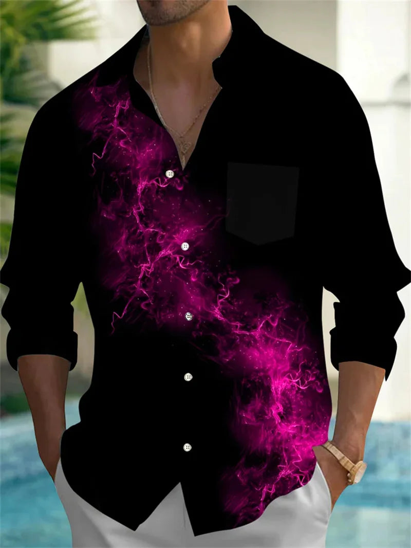 2025 new men's design button up long sleeved shirt, casual and fashionable street top, daily comfortable collar shirt