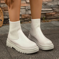 2025 Autumn Winter Fashion Women Chelsea Boots Leather High Heels Boots Platform Shoes Ladies Knitted Sexy Ankle Boots