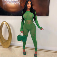 Sexy Adogirl Hollow Out Knitted Mesh Jumpsuits Women Sexy See Through Long Sleeve Overalls