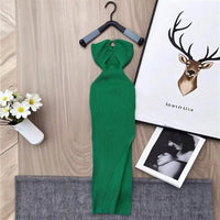 YuooMuoo Ins Hot Hollow Out Sexy Wrap Hips Split Knitted Long Dress 2026 New Y2K Halter Bodcyon Summer Dress Lady Party Vestidos