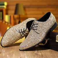 Luxury Men Dress Shoes Gold Silver Sequin Wedding Shoes High Quality Lace-Up  Oxford Shoes Fashion Designer Men Flats Large Size