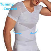 Mens Mesh Shirts Body Shaper Short Sleeve Compression Belly Slimming Undershirt Shapewear Workout Abs Abdomen Tummy Control Tops