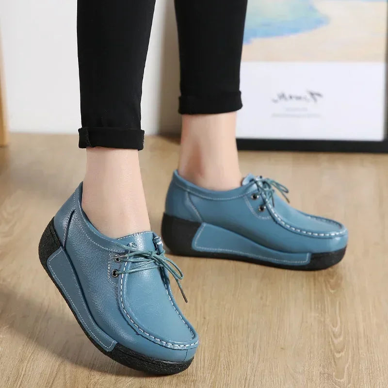 Women Loafers Autumn New Lace Up Platform Casual Shoes Fashion Ladies Non-slip Walking Shoes Female Rocking Shoes Size 41