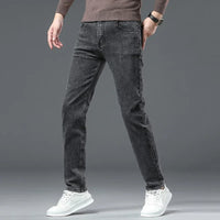 Men Casual Stretch Jeans Male 2025 New Fashion Classic Business Straight Leg Smoke Gray Work Denim Trousers Brand Clothing