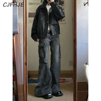 CJFHJE American Retro Bell Bottoms Washed Black Low Waist Slim Flare Jeans Women Fashion Cozy Denim Trousers Hiphop High Street