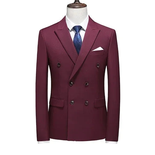 Men's Blue Double Breasted Formal Suit Jacket, Business Office Blazer, Masculino Wedding Party Dress Coat,  Slim Man Tuxedo