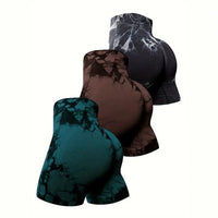 Women's high stretch fitness pants tight fitting cycling exercise yoga shorts breathable high waisted shorts 3-piece set