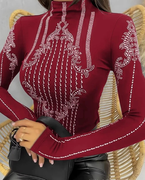 Tops Women 2024 Summer Fashion Basics Rhinestone Decor Long Sleeve Top Women's Clothes Sexy Casual Skinny T-Shirt Y2K Clothes