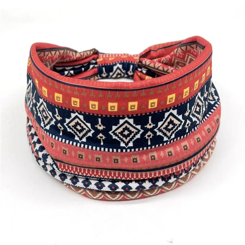 Ladies Wide Elastic Hairband with African Print Knot Sports Yoga Headband Women's Hair Accessory
