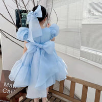 Girls Summer Dress Bubble Sleeve Birthday Dresses Party Princess Gown Baby Clothes Toddler Girl Dresses 2-7Y