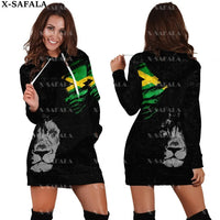 JAMAICA Emblem Country Flag New Harajuku Novelty 3D Print Autumn Hoodie Dress Women Casual Wear Long Sleeve Hooded Dress-3