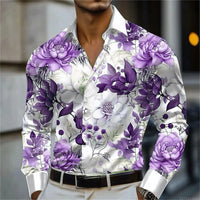 Men's shirt abstract liquid art 3D print shirt, spring and autumn lapel long-sleeved shirt, fashionable casual men's top