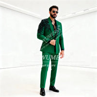 Luxury Crystals Beaded Suits Men 3 Pieces Sets Shawl Lapel Prom Blazers Customized Man Banquet Attire Groom Wedding Tuxedos 2026