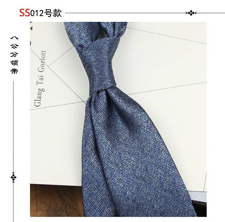 2024 New Brown Polyester Jacquard Men's Neckties 8CM Striped Dots Plaid Business Formal Neck Ties Wedding Party Suit Cravat Gift