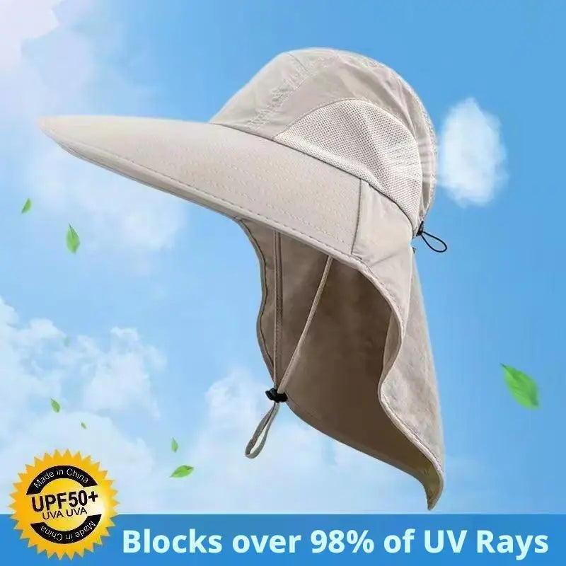 Summer Sun Hat Wide Brim Sun Hat With Neck Flap For Men Women Adjustable Outdoor 50+UPF Protection Safari Cap Hiking Fishing Hat