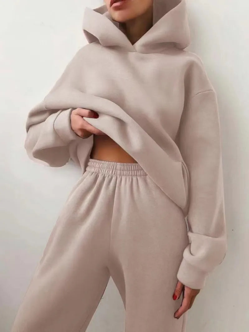 2022 Winter Women Two Piece Sets Tracksuit Autumn Casual Solid Long Sleeve Hoodie Sweatshirts Female Oversized Trouser Pant Suit