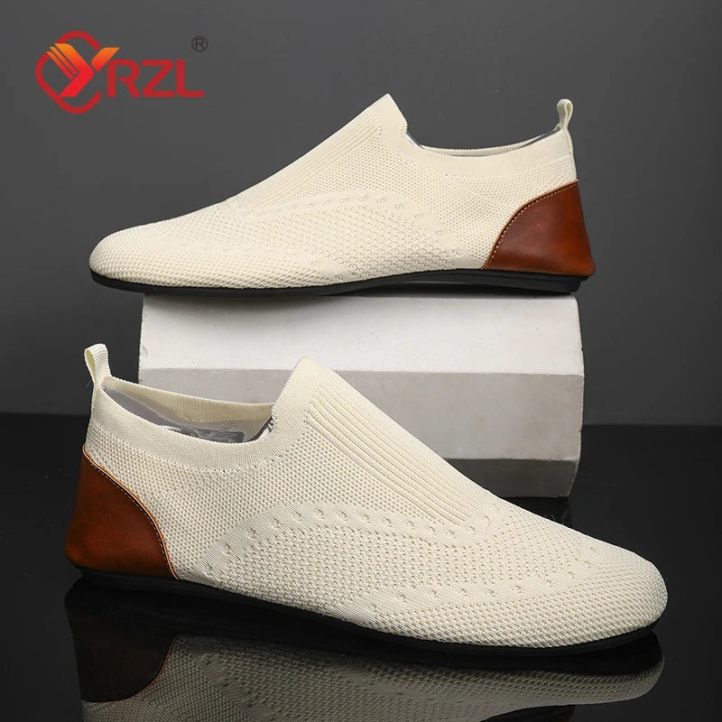 YRZL 2024 Knitted and Leisure Men Shoes Light Loafers Men's Shoes Flats Bottom Driving Walking Male Shoe Slip on Lazy Man Shoes