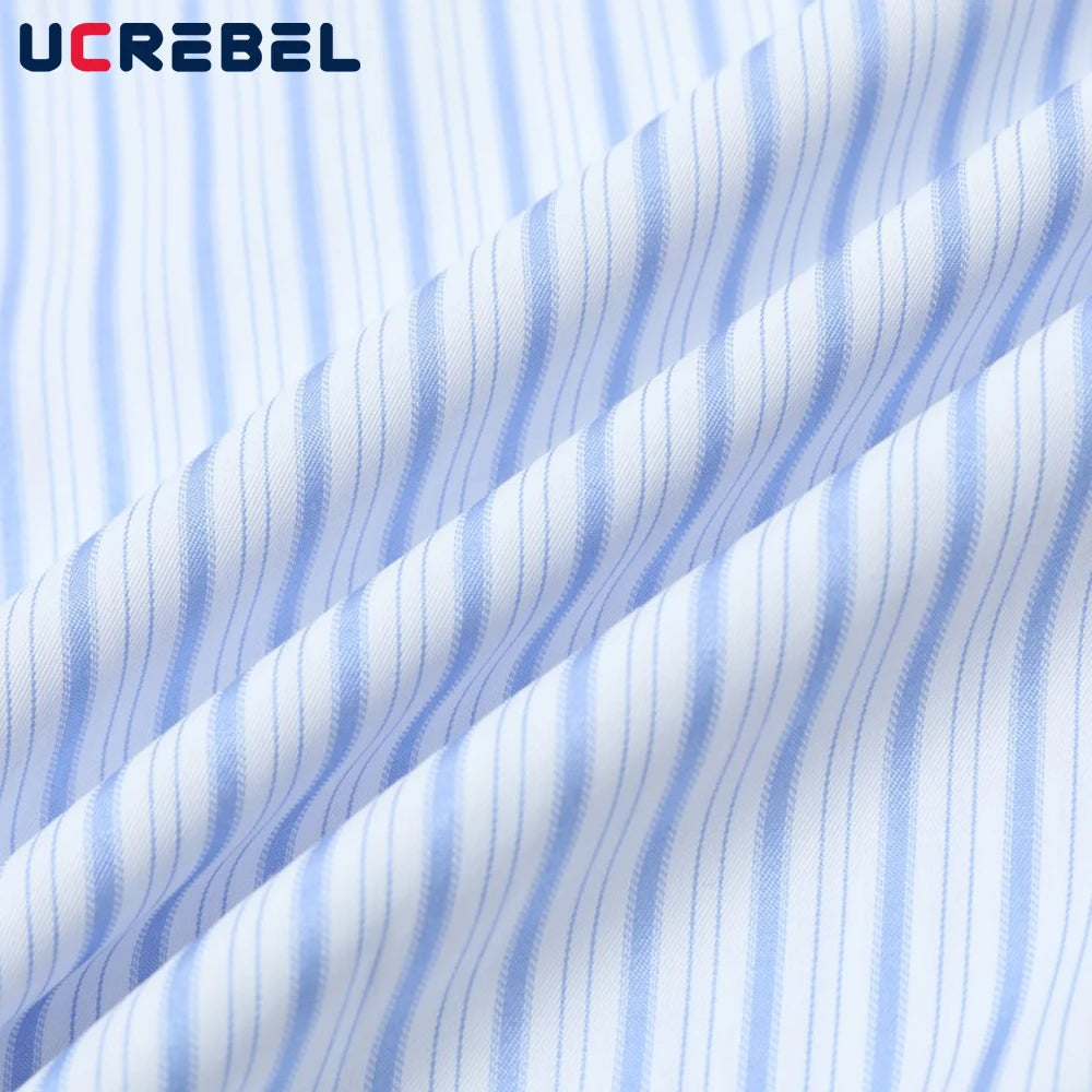 Button Decoration Striped Long Sleeve Shirts Mens High Street Autumn Single Breasted Lapel Pocket Shirts Men