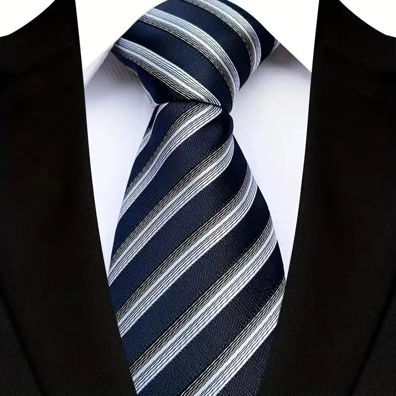Luxury Men's Necktie 8cm Navy Blue Color Tie Jacquard Neck Ties for Man Business Wedding Party Gift