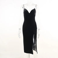 New Summer Female Spice Girls Halter Deep V sexy Slimming dress Party dress side slit velvet skirt