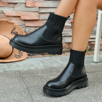2025 Autumn Winter Fashion Women Chelsea Boots Leather High Heels Boots Platform Shoes Ladies Knitted Sexy Ankle Boots