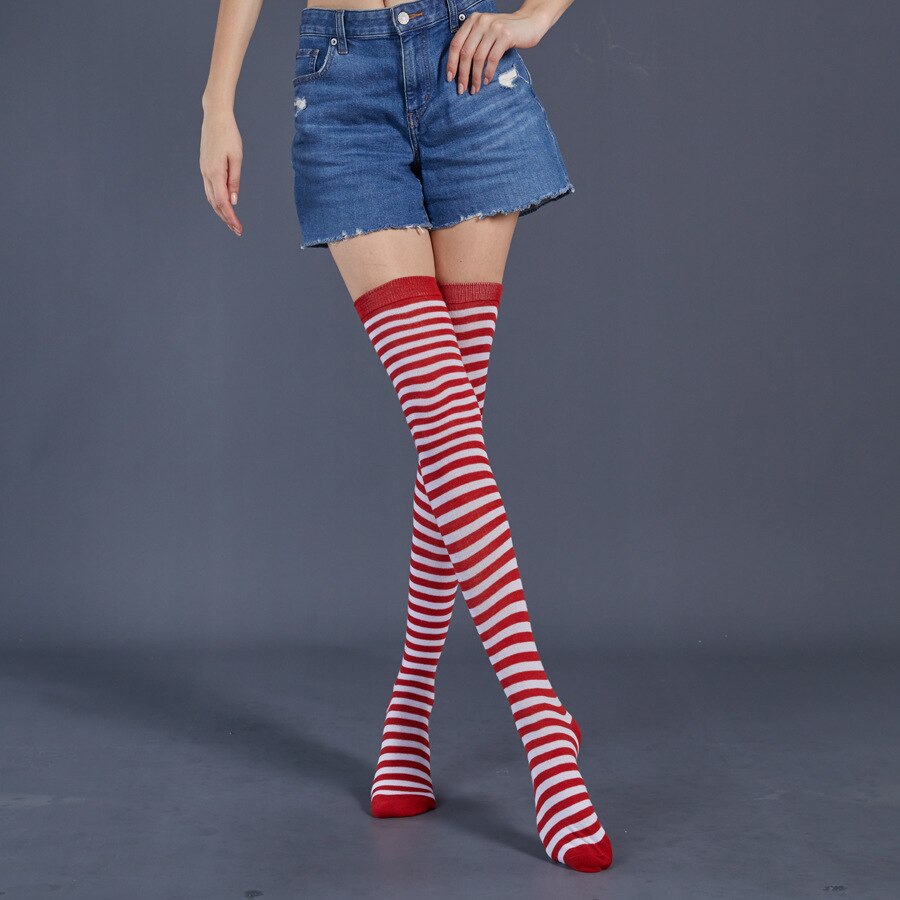 1 Pair Rainbow Striped Christmas Over The Knee High Socks Colorful Sexy Stocking