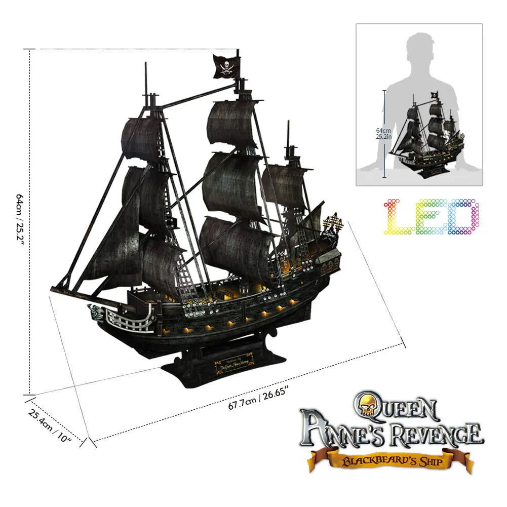 CubicFun 3D Puzzles Ship from PL/US/RU LED Flying Dutchman Pirate Ship Model Queen Anne Revenge Sailboat Titanic Ship Jigsaw