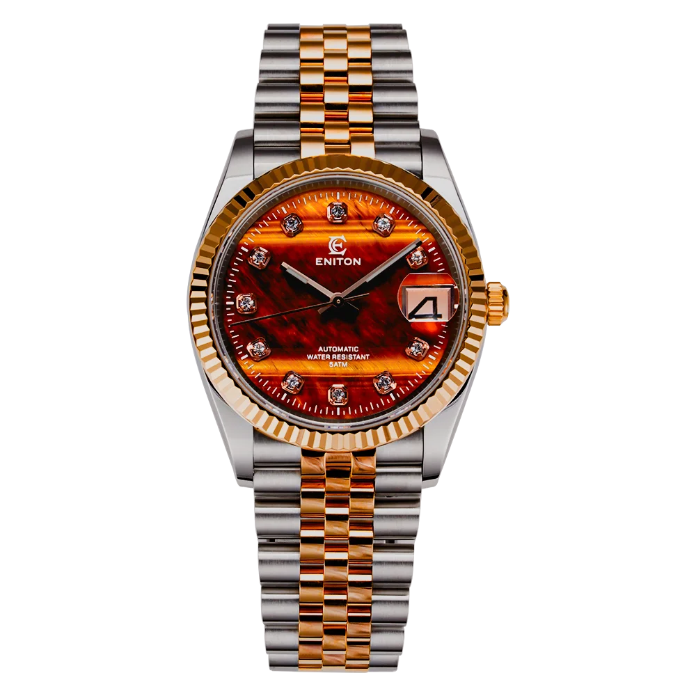 Eniton 36mm Men's Stainless Steel Watch with Peacock Stone Tiger Eye Dial NH35 Movement Mechanical Watch