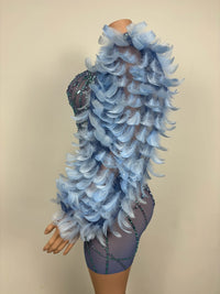 Sparkly Rhinestones Feather Sleeves Evening Prom Celebrate Birthday Dress for Women Photography Wear Sexy Singer Show Stage Wear