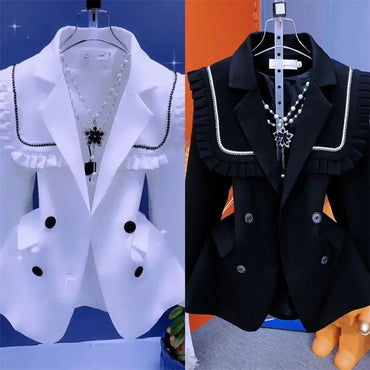 2025 Spring Autumn Suit Jacket Women's Blazer Fashion Mushroom Edge Suit Shawl Detachable Collar Sweet High End Korean Jacket