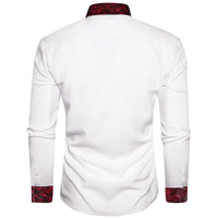 Luxury White Red Dress Shirts for Men Clothing Long Sleeve Tuxedo Social Casual Splicing Paisley Collar Cuff Mens Shirt