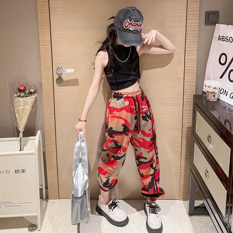 Girls Set Slim Tops Ripped Camouflage Pants Dance Two Piece Autumn Teenager Kids Sportswear 12 13 14 Years Children's Clothing