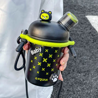 Cartoon Cute Stainless Steel Insulation Water Bottle Outdoor Double Drink Thermos Cup Portable Children Vacuum Straw Thermal Cup