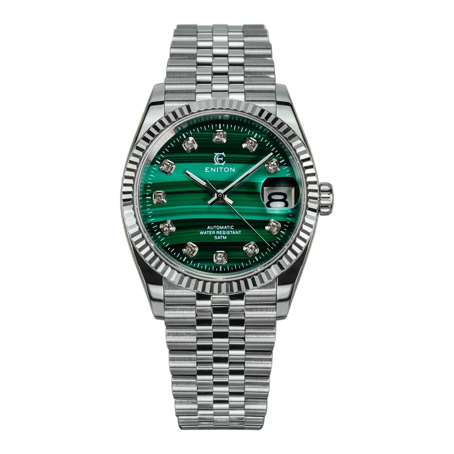 Eniton 36mm Men's Stainless Steel Watch with Peacock Stone Tiger Eye Dial NH35 Movement Mechanical Watch
