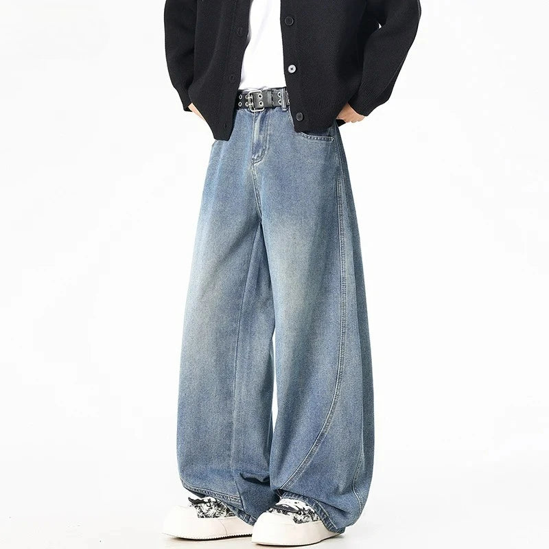 Wide Leg Denim Pants Male Jeans  Loose Cowboy Mopping Trousers Baggy Men's Jeans Fashion Handsome Washed Streetwear Four Seasons