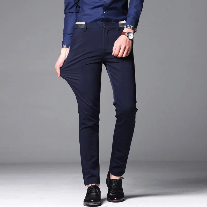 Black Suit Pants for Men's Fashion Business Casual Pants Male Formal Dress Pants Elastic Straight Office Pants Man Navy Blue
