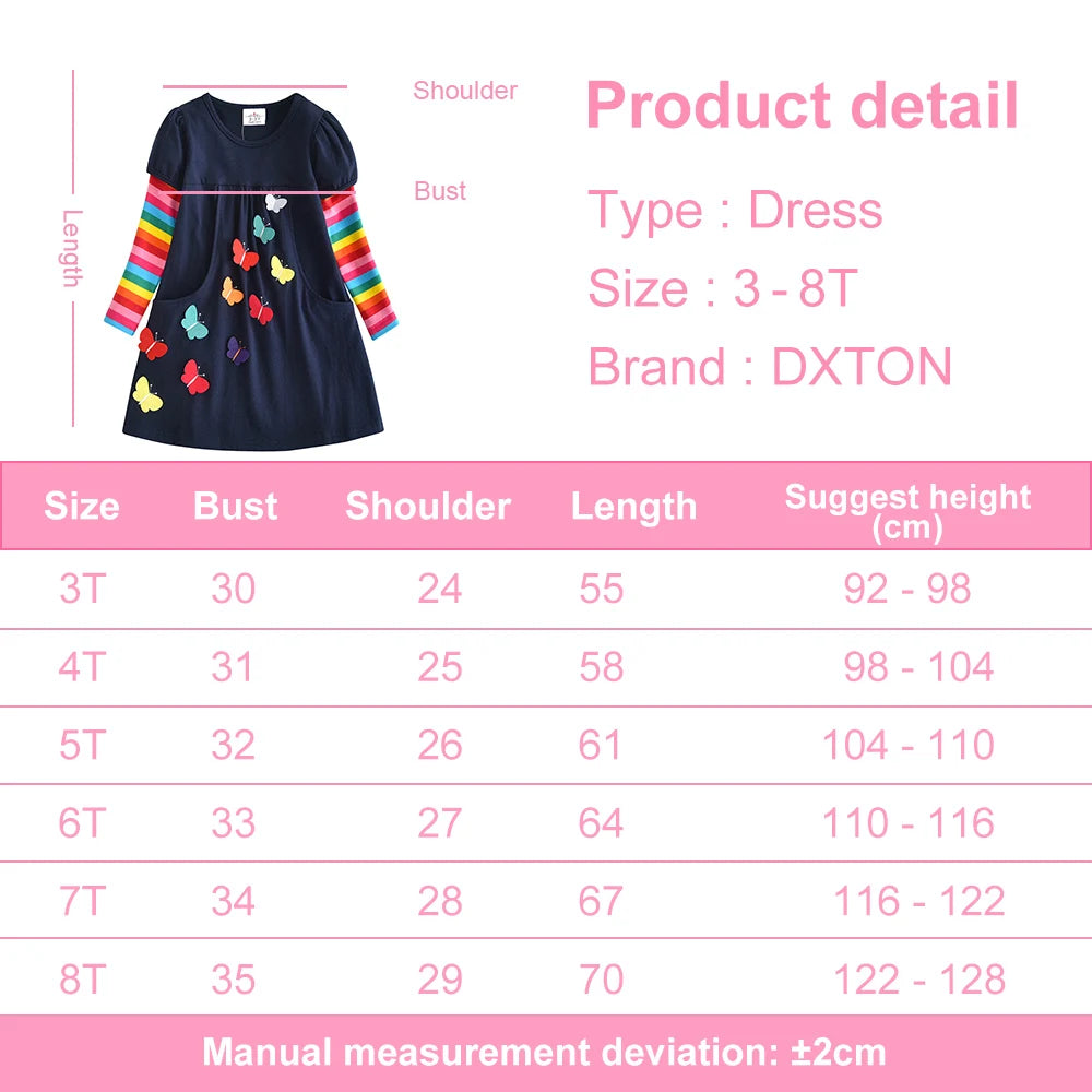 DXTON Birthday Girls Dresses Long Sleeve Baby Girls Winter Dresses Kids Cotton Clothing Casual Dresses for 2-8 Years Children