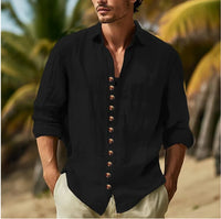 Men's Button-down Casual Shirt Cotton Long-sleeve Shirt with Collar for Spring and Autumn Festivals