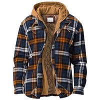 Autumn Winter Men's Jacket Plaid Thick Hooded Fake Two-piece Zipper Pocket Casual Fashion Streetwear Loose Male Coat Plus Size