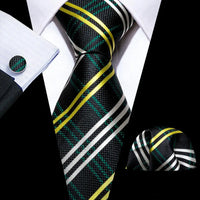 Barry.Wang Plaid Silk Men Tie Hanky Cufflinks Set Checked Jacquard Necktie for Male Formal Casual Wedding Business Party Events