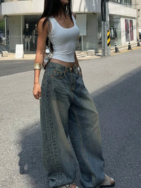Womens Men's Y2K Baggy Hip Hop Jeans - 90s Retro Wide Leg Skate Denim Pants Loose Fit Oversized Streetwear with Pockets