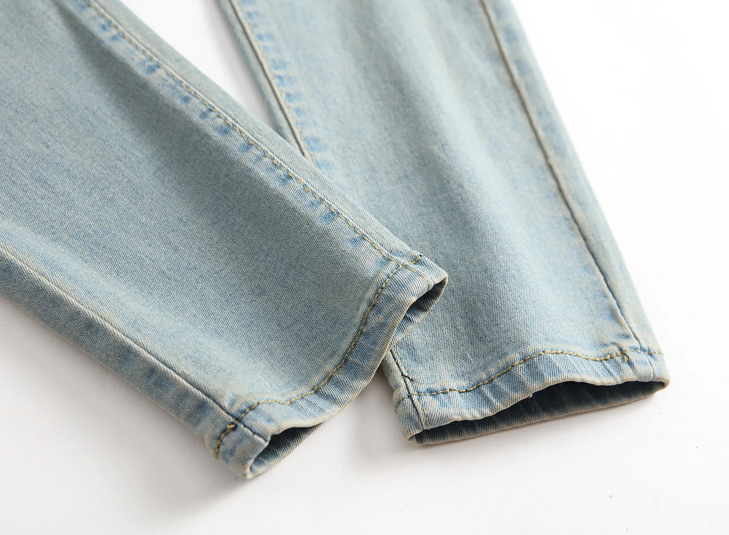 Punk Street Style Ripped Skinny Jeans Men Vintage Wash Solid Denim Trouser Mens Casual Slim Fit Pencil Denim Holes Pants 2024