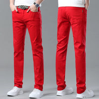 New High Quality Men's Trend Yellow Red White Jeans 2024 Spring Autumn Male High Waist Casual Pants Classic Brand Denim Trousers