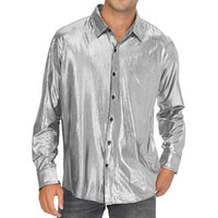 2025 Shirt Men Button Metallic Disco Shirt 70s Costume Men Gold Shirts For 70s Party Nightclub Wear Music Festival Men's Top