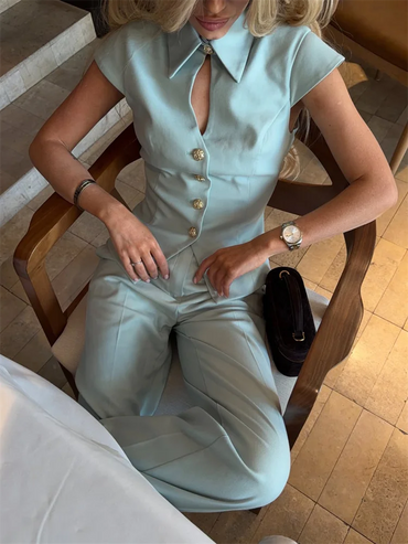 Women's 2 Piece Pants Set Elegant Cap Sleeve Blazer Top High Waist Straight Leg Pants Skirt Suit Female 2026 Summer Woman Outfit